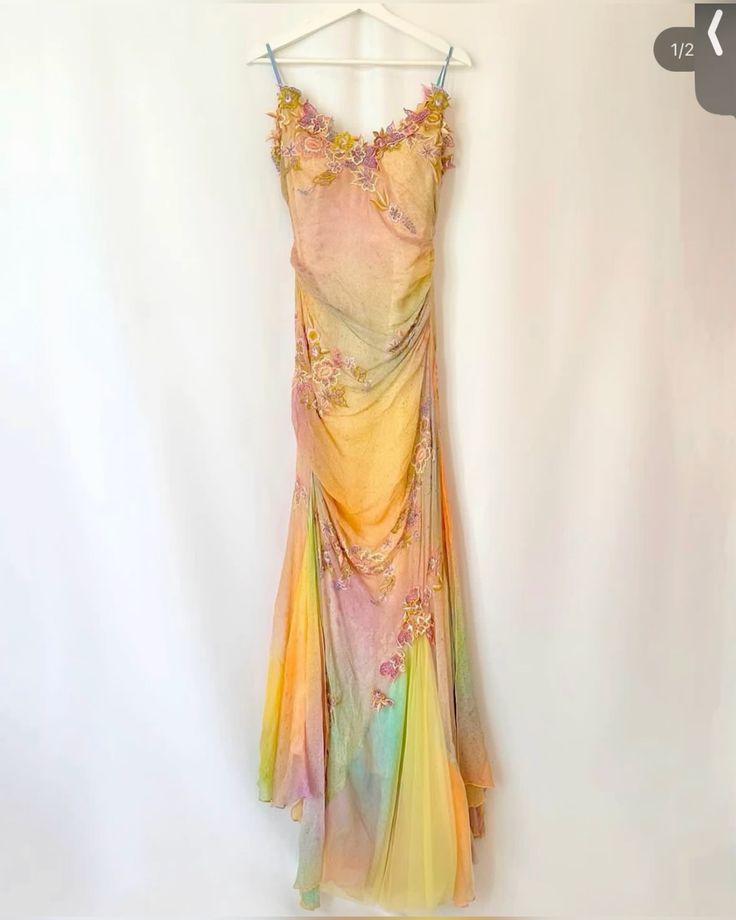 Colorful Gradient Mermaid Spaghetti Straps Chiffon Applique Long Prom Dress,Party Dress,Evening Dress GG2413