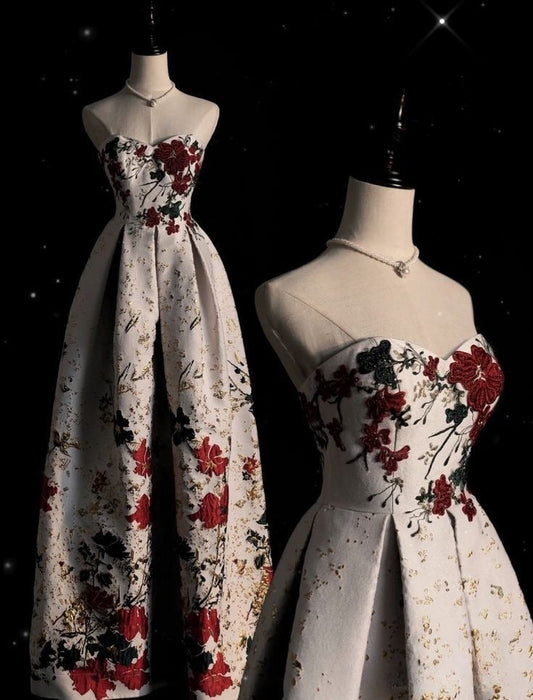 Gorgeous A Line Sweetheart Satin Embroidery Long Prom Dress,Party Dress,Evening Dress GG2415