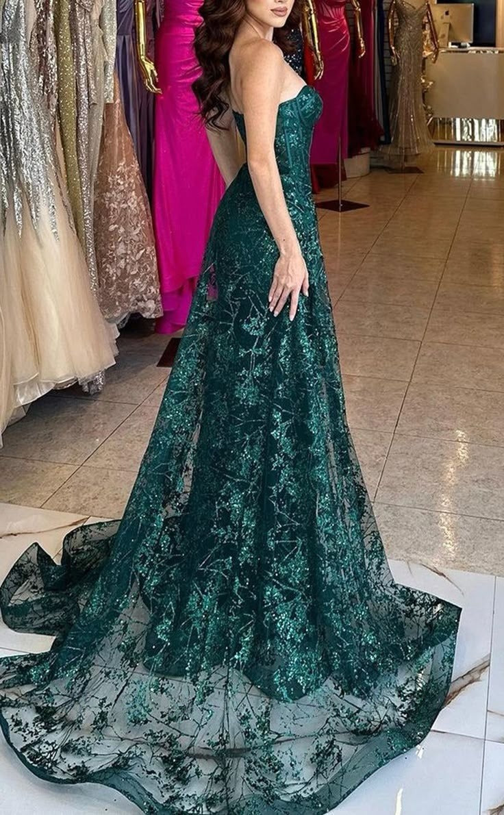 Stunning A Line Sweetheart Dark Green Satin Lace Long Prom Dress, Party Dress, Evening Dress GG2441
