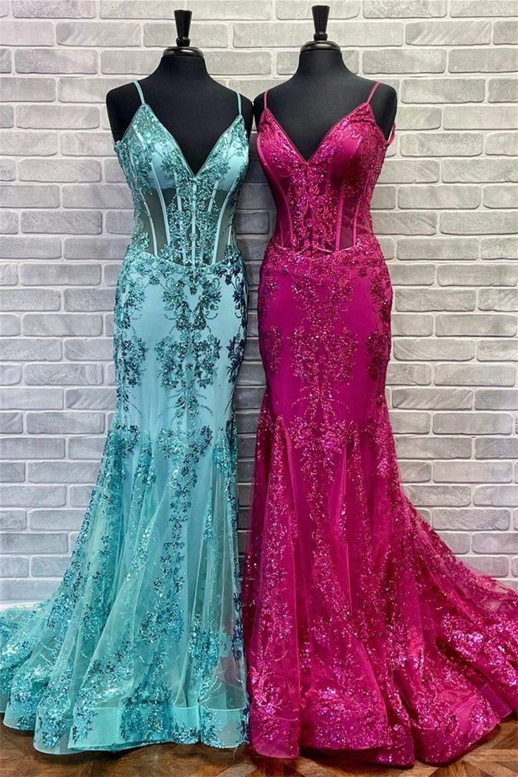 Stunning Mermaid Spaghetti Straps Tulle Lace Long Prom Dress, Party Dress, Evening Dress GG2451