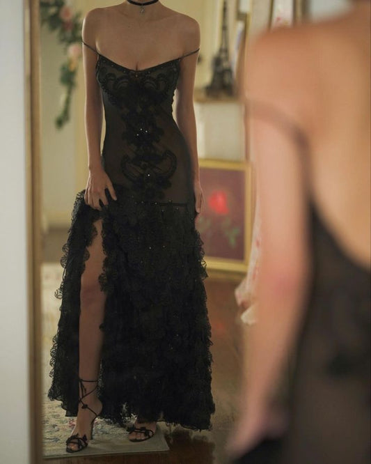 Stunning Mermaid Spaghetti Straps Chiffon Lace Applique Long Prom Dress, Party Dress, Evening Dress GG2467