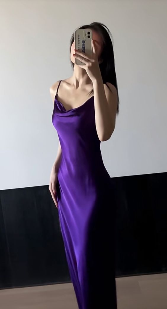 Elegant Mermaid Spaghetti Straps Purple Silk Satin Long Prom Dress, Party Dress, Evening Dress GG2474