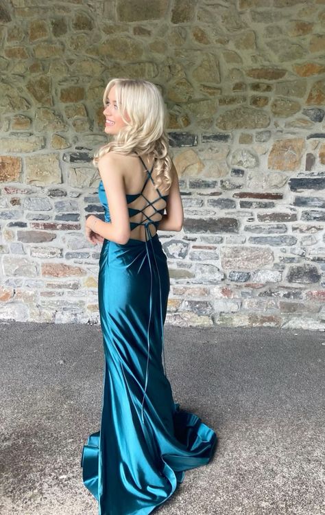 Simple Mermaid Spaghetti Straps Satin Slit Long Prom Dress, Party Dress, Evening Dress GG2483