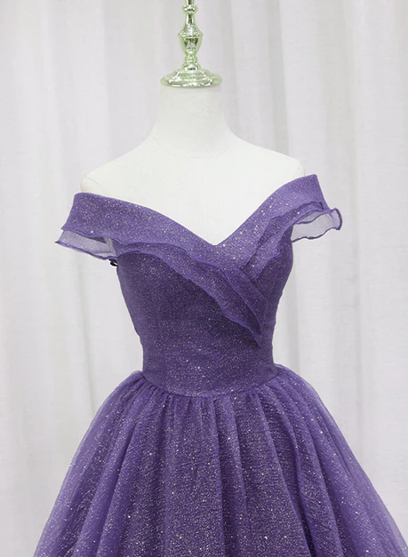 Elegant A Line Off The Shoulder Purple Tulle Sweetheart Long Prom Dress, Evening Dress GG249