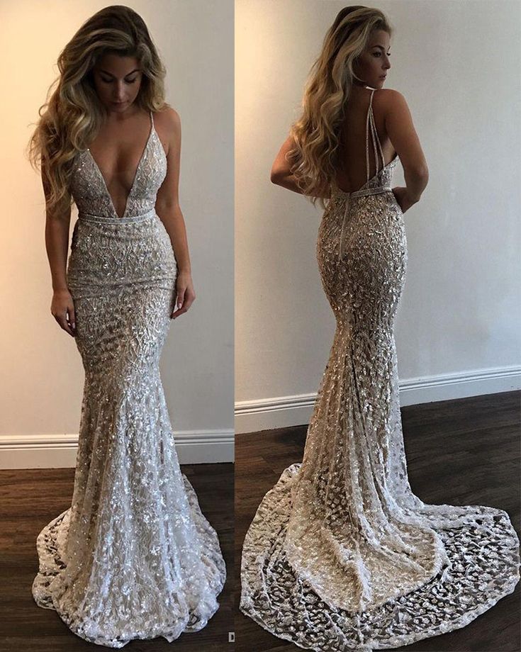 Sexy Mermaid Spaghetti Straps Satin Lace Long Prom Dress, Party Dress, Evening Dress GG2505
