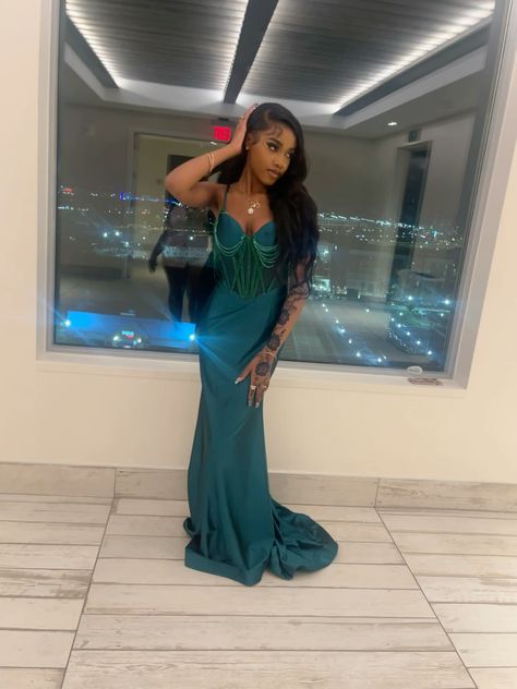 Stunning Mermaid Spaghetti Straps Dark Green Satin Beading Long Prom Dress, Party Dress, Evening Dress GG2525