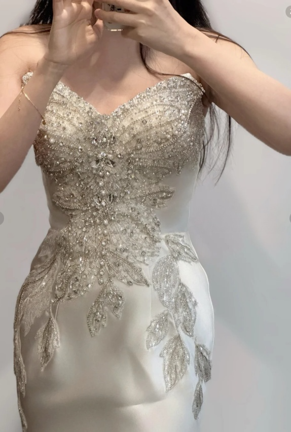 Gorgeous Mermaid Strapless Satin Beaded Long Prom Dress, Party Dress, Evening Dress GG2534