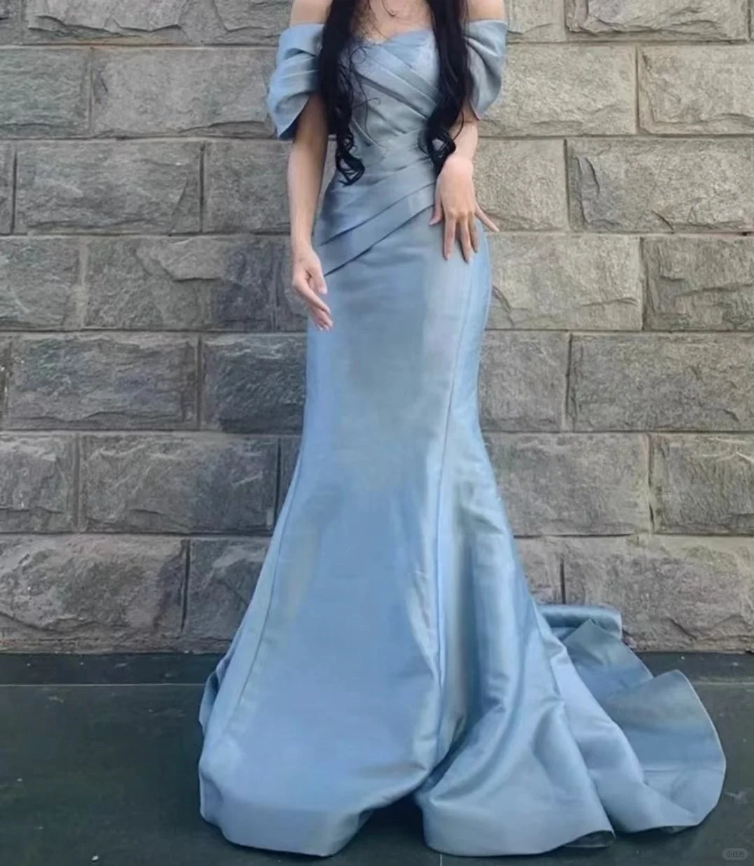 Elegant Mermaid Off The Shoulder Satin Pleated Long Prom Dress, Party Dress, Evening Dress GG2538