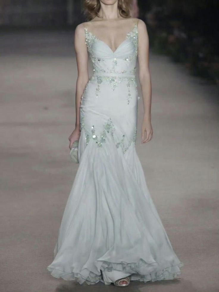 Stunning Mermaid Spaghetti Straps Chiffon Sequin Long Prom Dress, Party Dress, Evening Dress GG2542