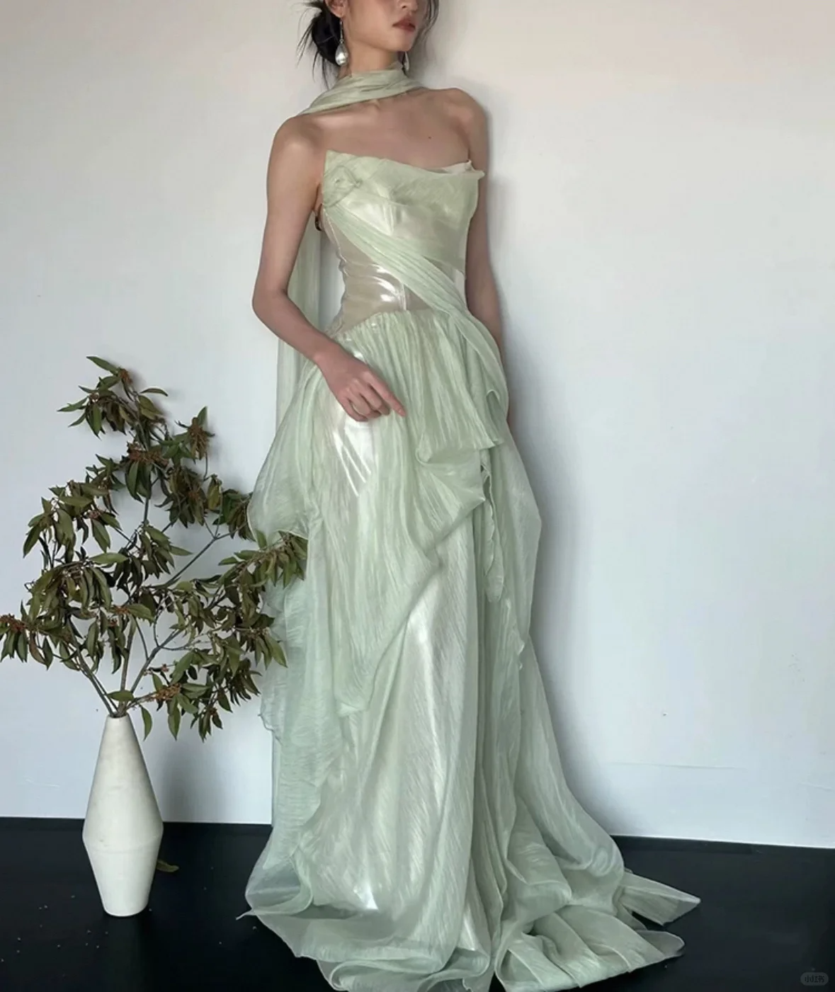 Unique A Line Strapless Sage Chiffon Long Prom Dress, Party Dress, Evening Dress GG2544