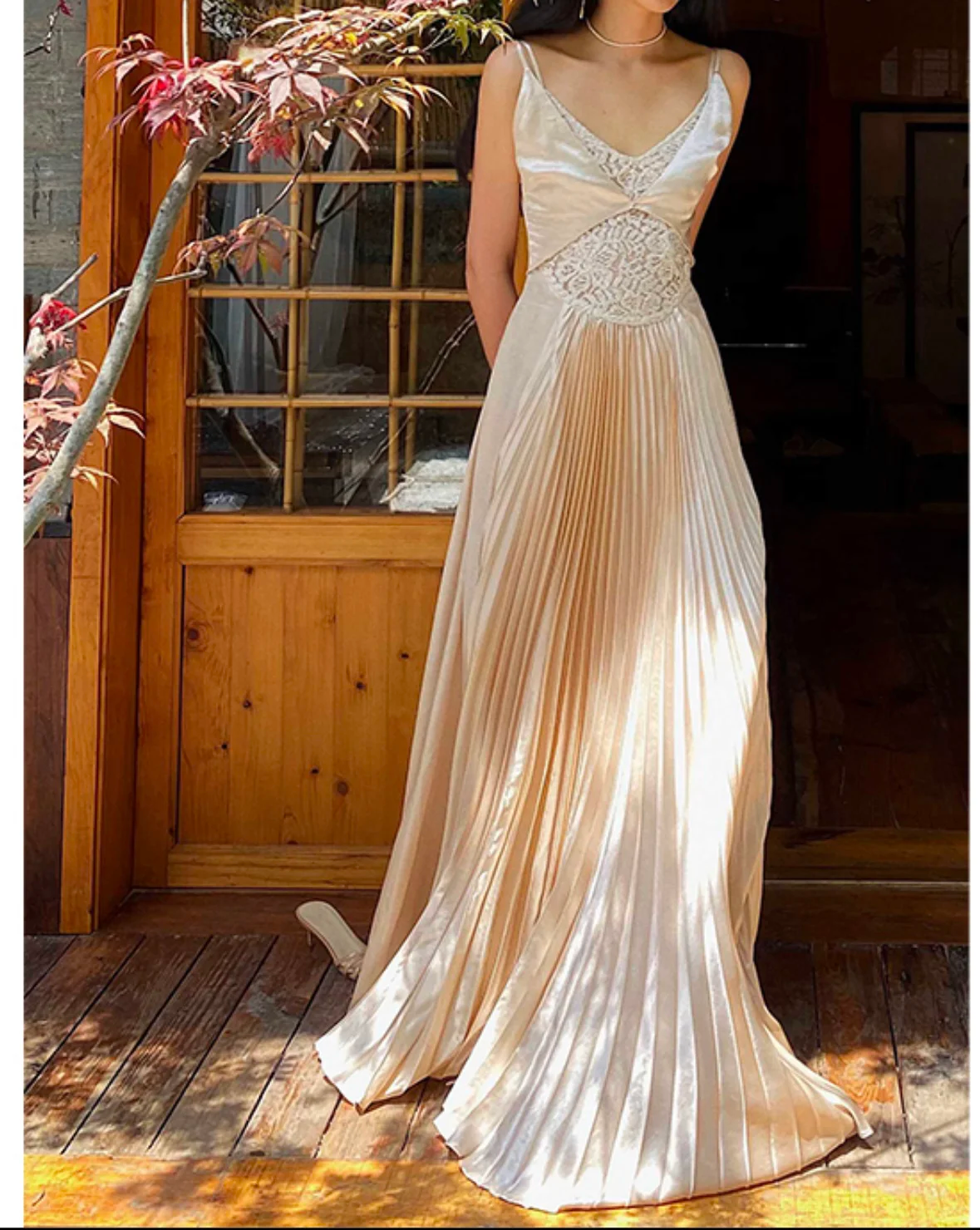 Classy A Line Spaghetti Straps Satin Lace Long Prom Dress, Party Dress, Evening Dress GG2547