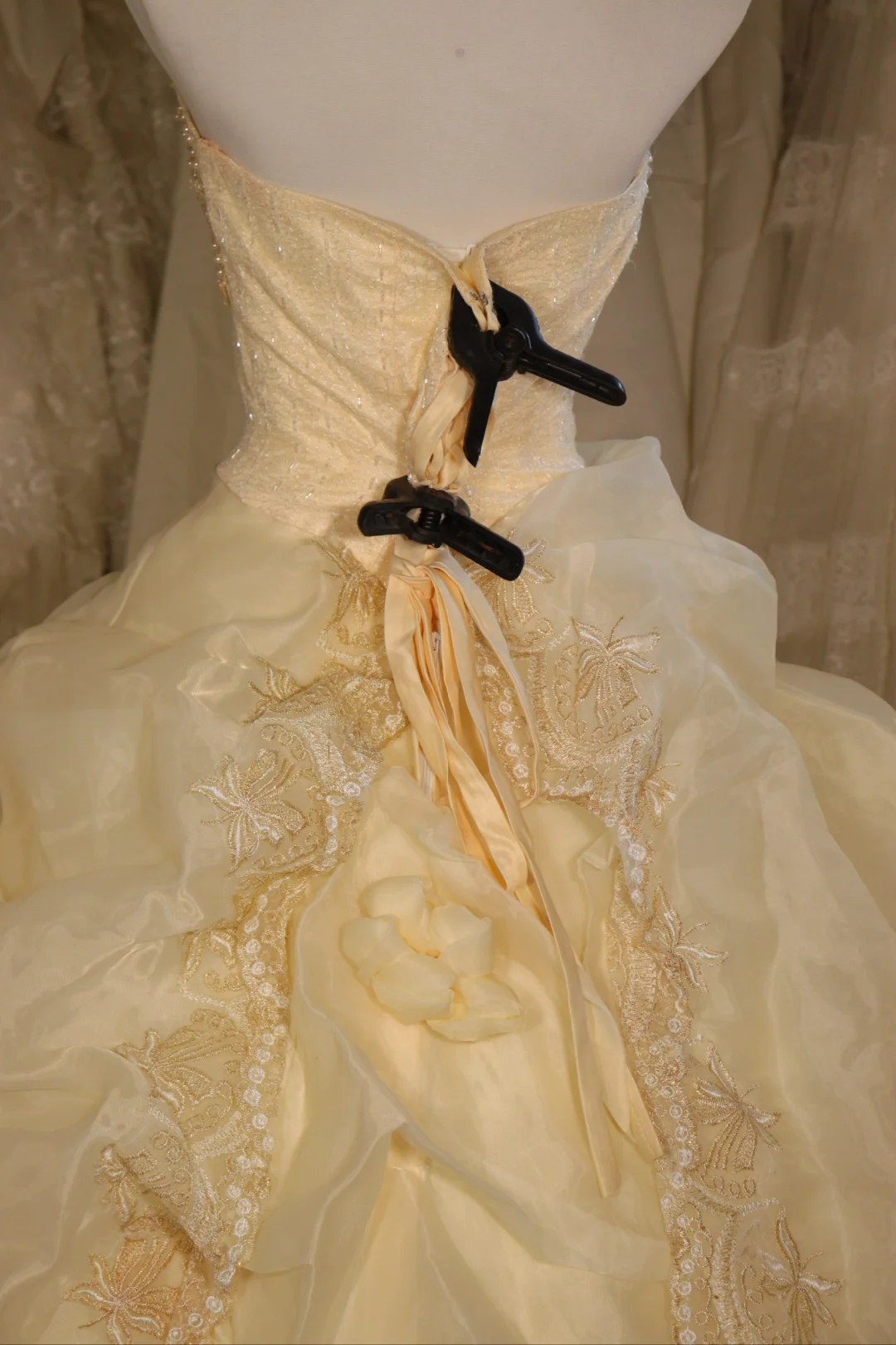 Stunning Ball Gown Sweetheart Pastel Yellow Satin Chiffon Beaded Long Prom Dress, Party Dress, Evening Dress GG2550