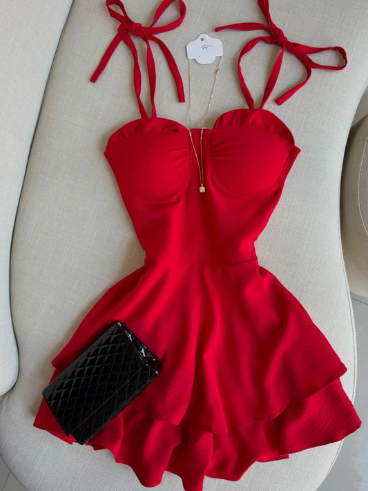 Red A Line Spaghetti Straps Satin Mini Prom Dress,Homecoming Dress,Birthday Dress GG2556