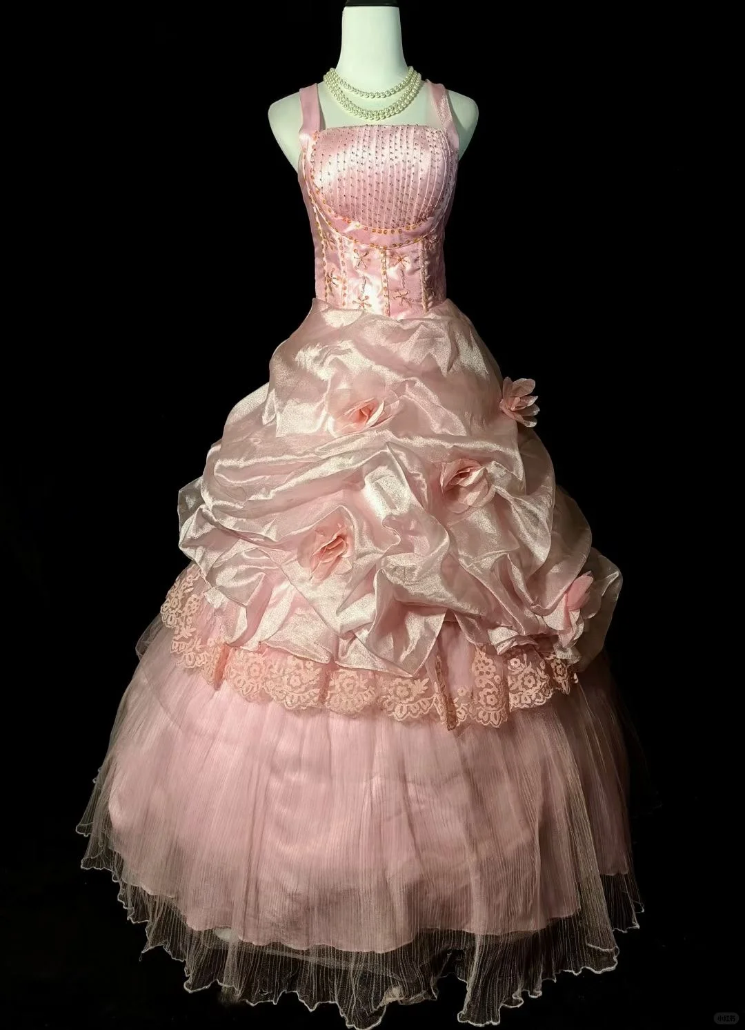 Cute Ball Gown Square Pink Satin Tulle Lace Beaded Long Prom Dress, Party Dress, Evening Dress GG2570