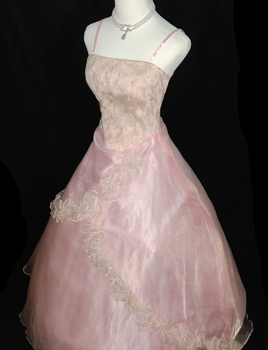 Cute A line Spaghetti Straps Satin Tulle Beaded Long Prom Dress, Party Dress, Evening Dress GG2574