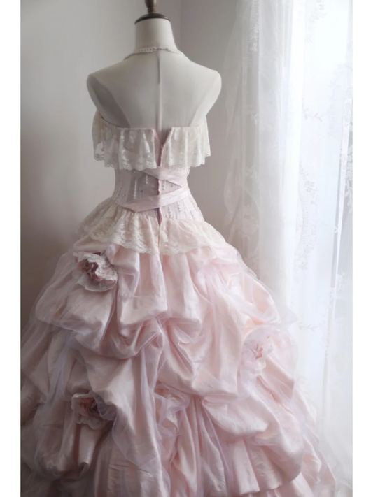 Stunning Ball Gown Strapless Satin Tulle Lace Flowers Long Prom Dress, Party Dress, Evening Dress GG2578