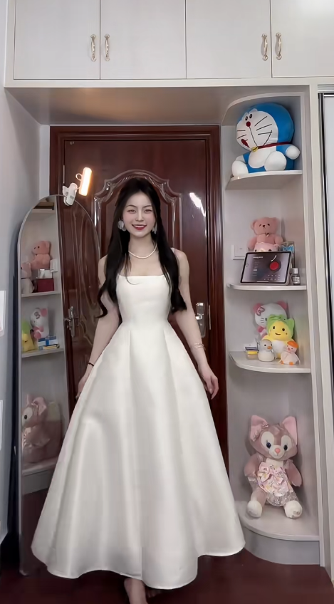 Classy A Line Square White Satin Long Prom Dress, Party Dress, Evening Dress GG2587