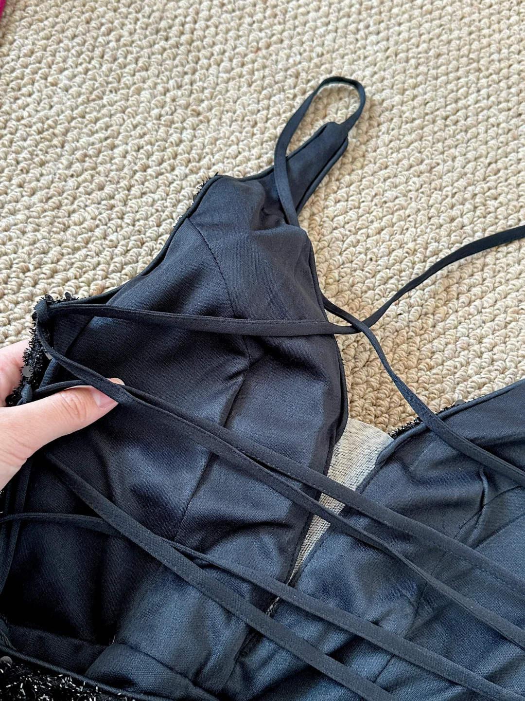 Stunning Mermaid Halter Black Satin Sequin Tassel Long Prom Dress, Party Dress, Evening Dress GG2599