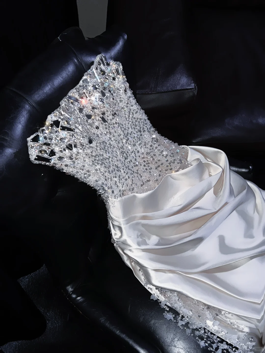 Stunning Mermaid Strapless Satin Beaded Long Prom Dress, Party Dress, Evening Dress GG2609