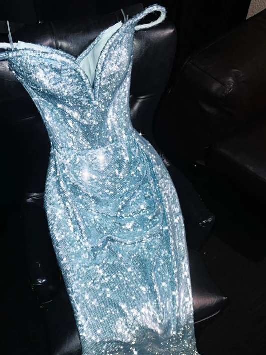 Sparkly Mermaid Off The Shoulder Sequin Long Prom Dress, Party Dress, Evening Dress GG2610