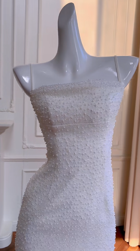 Fairy Mermaid Spaghetti Straps White Satin Tulle Beaded Long Prom Dress, Party Dress, Evening Dress GG2616