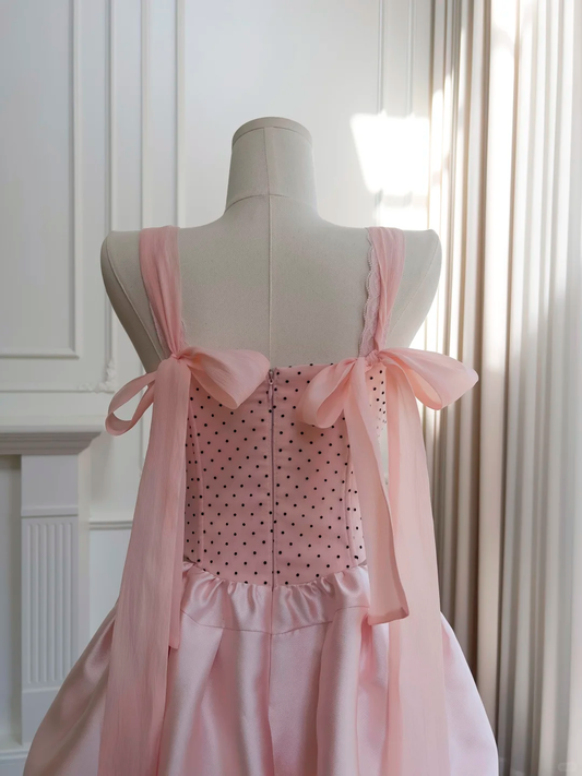 Cute A Line Spaghetti Straps Pink Satin Polka Dots Short Prom Dress,Homecoming Dress,Birthday Dress GG2617