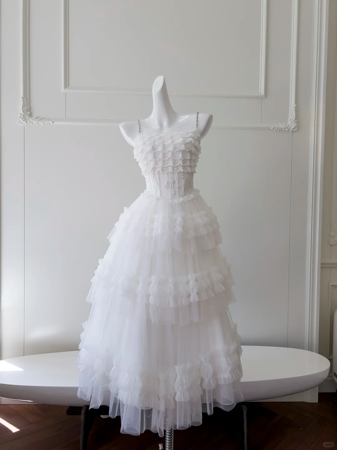 Pretty A Line Spaghetti Straps White Tulle Long Prom Dress, Party Dress, Evening Dress GG2644