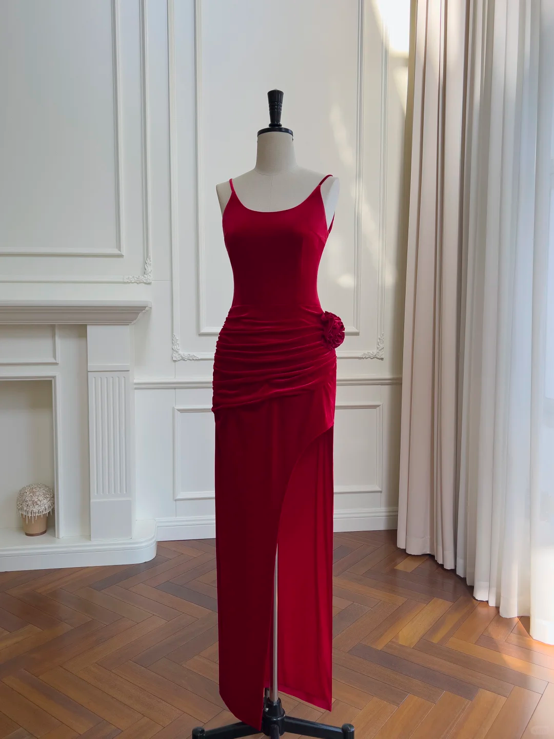 Sexy Mermaid Spaghetti Straps Red Satin Slit Long Prom Dress, Party Dress, Evening Dress GG2646