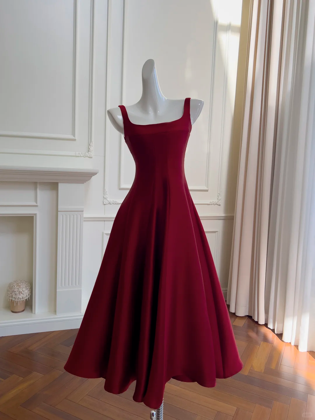 Classy A Line Square Burgundy Satin Long Prom Dress, Party Dress, Evening Dress GG2647