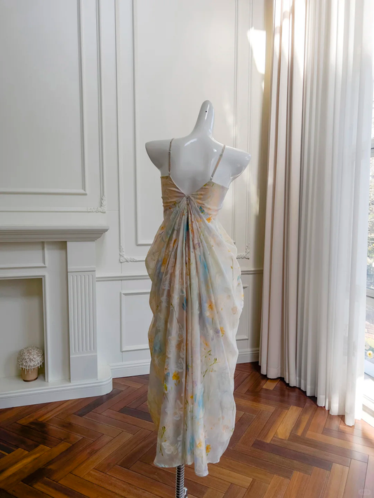 Chic A Line Spaghetti Straps Chiffon Printing Long Prom Dress, Party Dress, Evening Dress GG2682