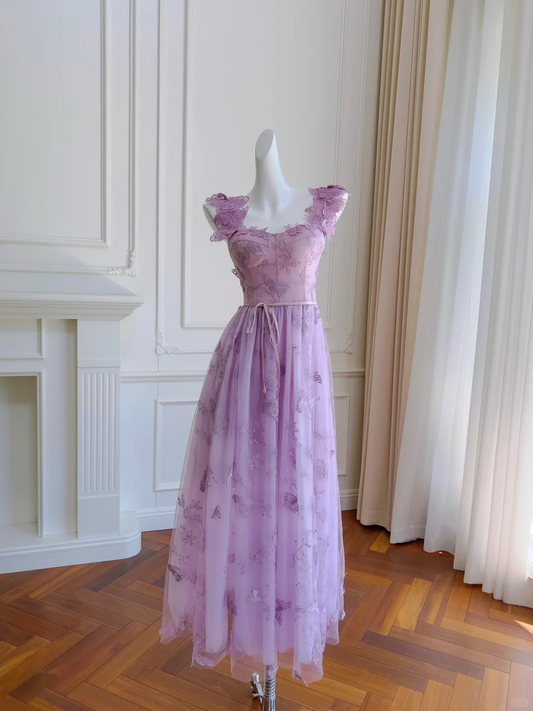 Fairy A Line Spaghetti Straps Satin Tulle Applique Long Prom Dress, Party Dress, Evening Dress GG2701