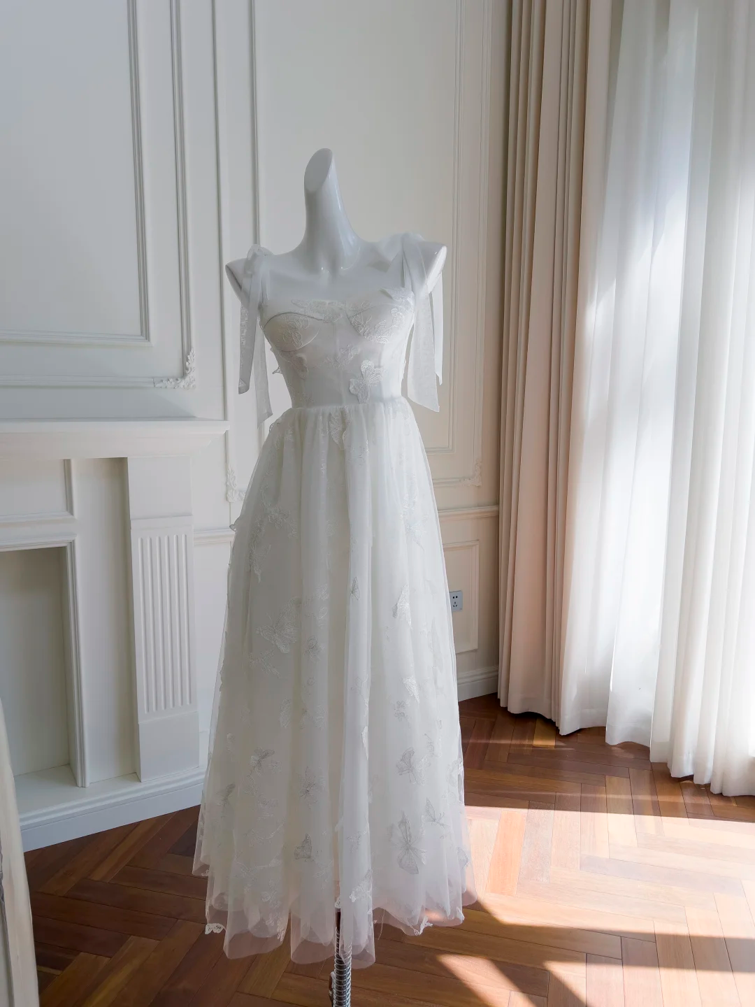 Fairy A Line Spaghetti Straps Satin Tulle Applique Long Prom Dress, Party Dress, Evening Dress GG2701