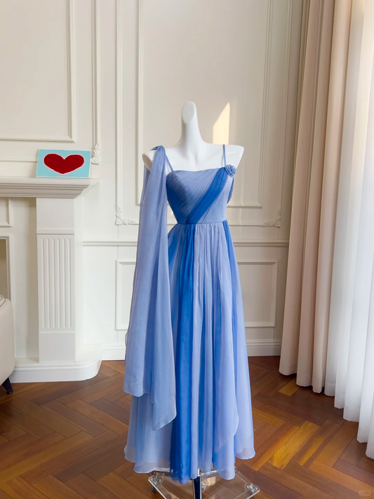 Chic A Line Spaghetti Straps Chiffon Long Prom Dress, Party Dress, Evening Dress GG2707