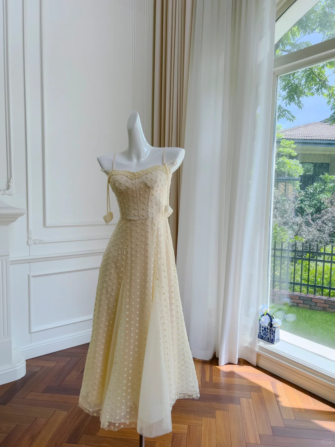 Classy A Line Spaghetti Straps Pastel Yellow Satin Tulle Long Prom Dress, Party Dress, Evening Dress GG2709