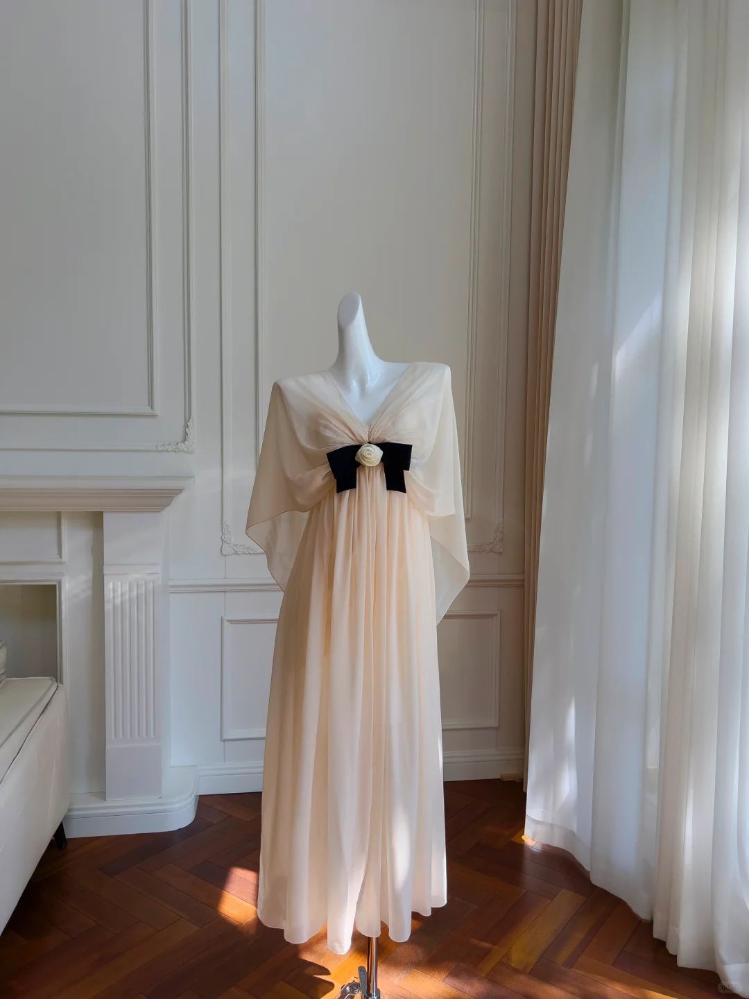 Stunning A Line Spaghetti Straps Champagne Chiffon With Cape Long Prom Dress, Party Dress, Evening Dress GG2710