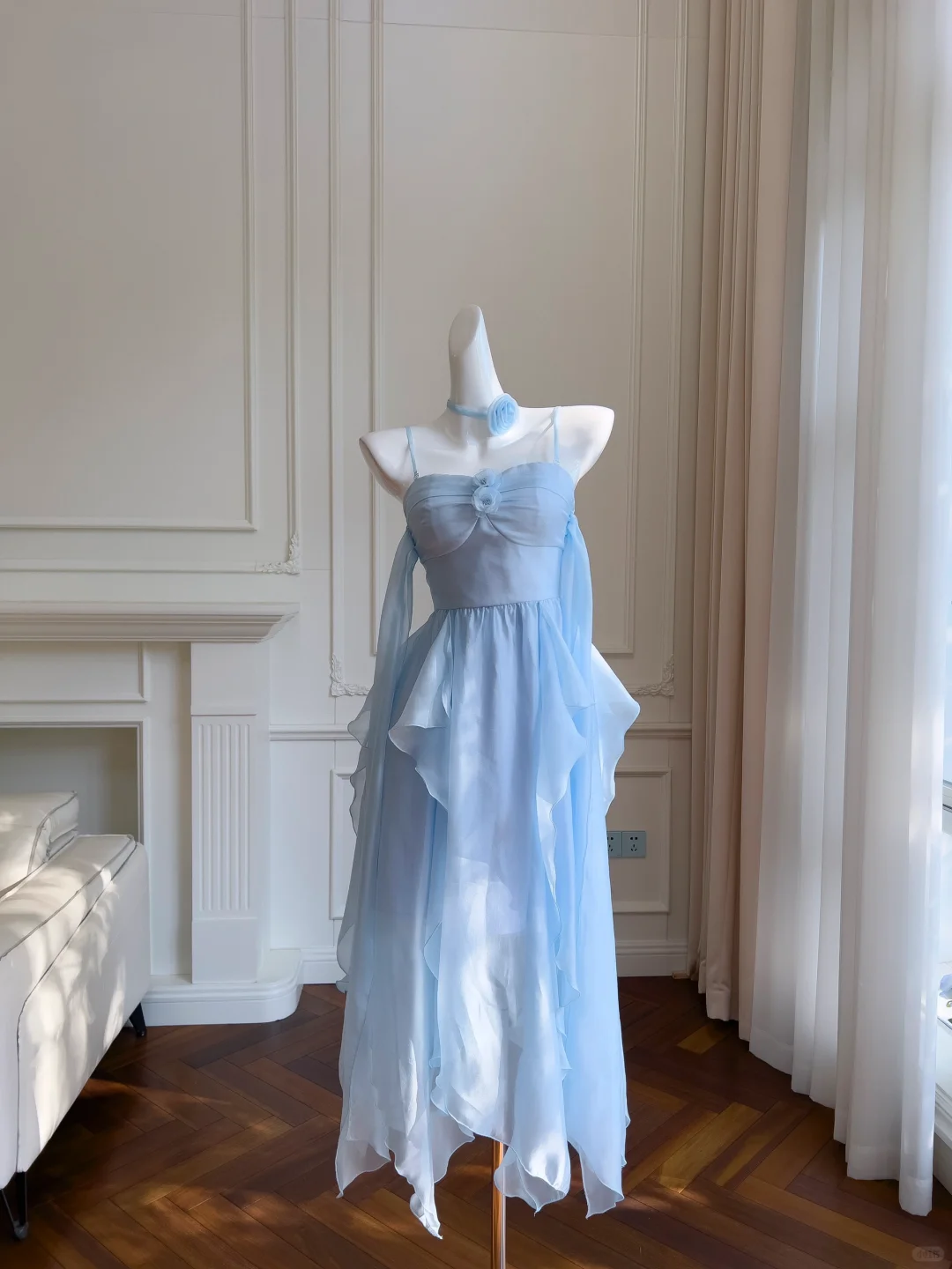 Cute A Line Spaghetti Straps Pale Blue Chiffon Long Prom Dress, Party Dress, Evening Dress GG2714