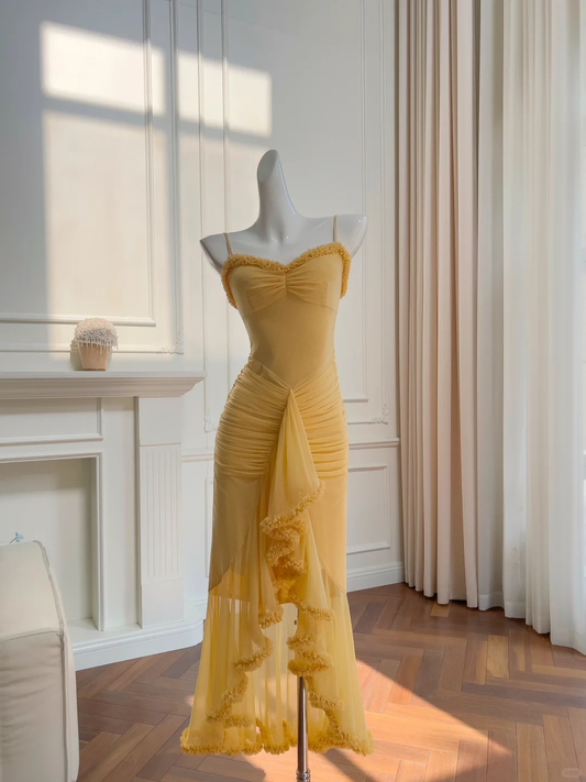 Chic Mermaid Spaghetti Straps Satin Tulle Long Prom Dress, Party Dress, Evening Dress GG2719