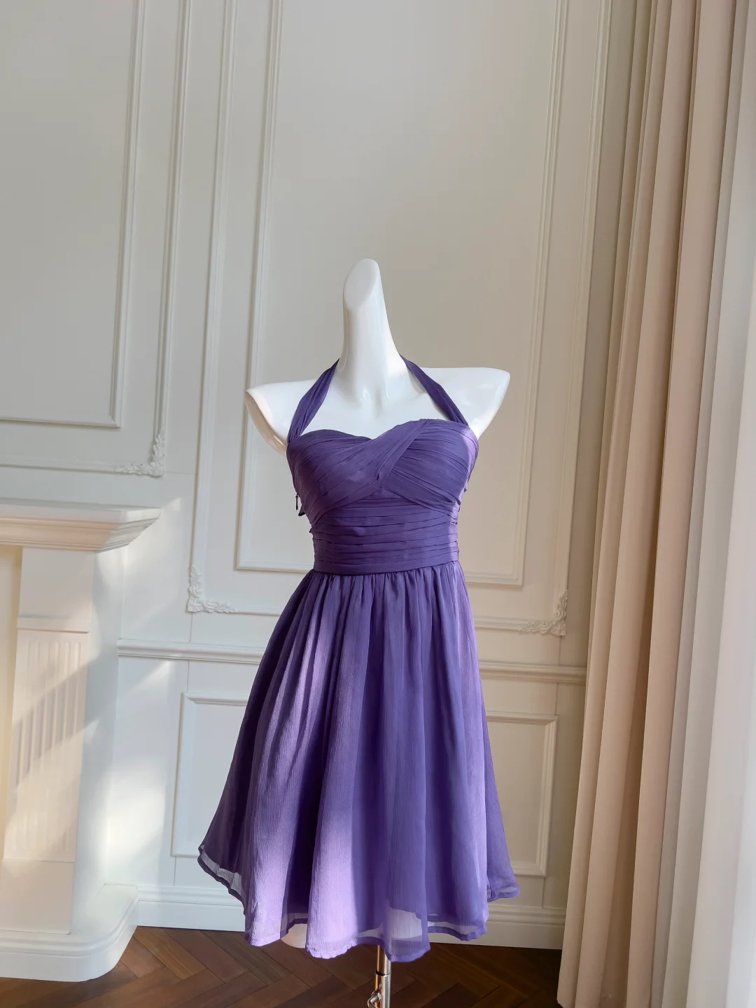 Elegant A Line Halter Purple Chiffon Short Prom Dress,Homecoming Dress,Birthday Dress GG2720