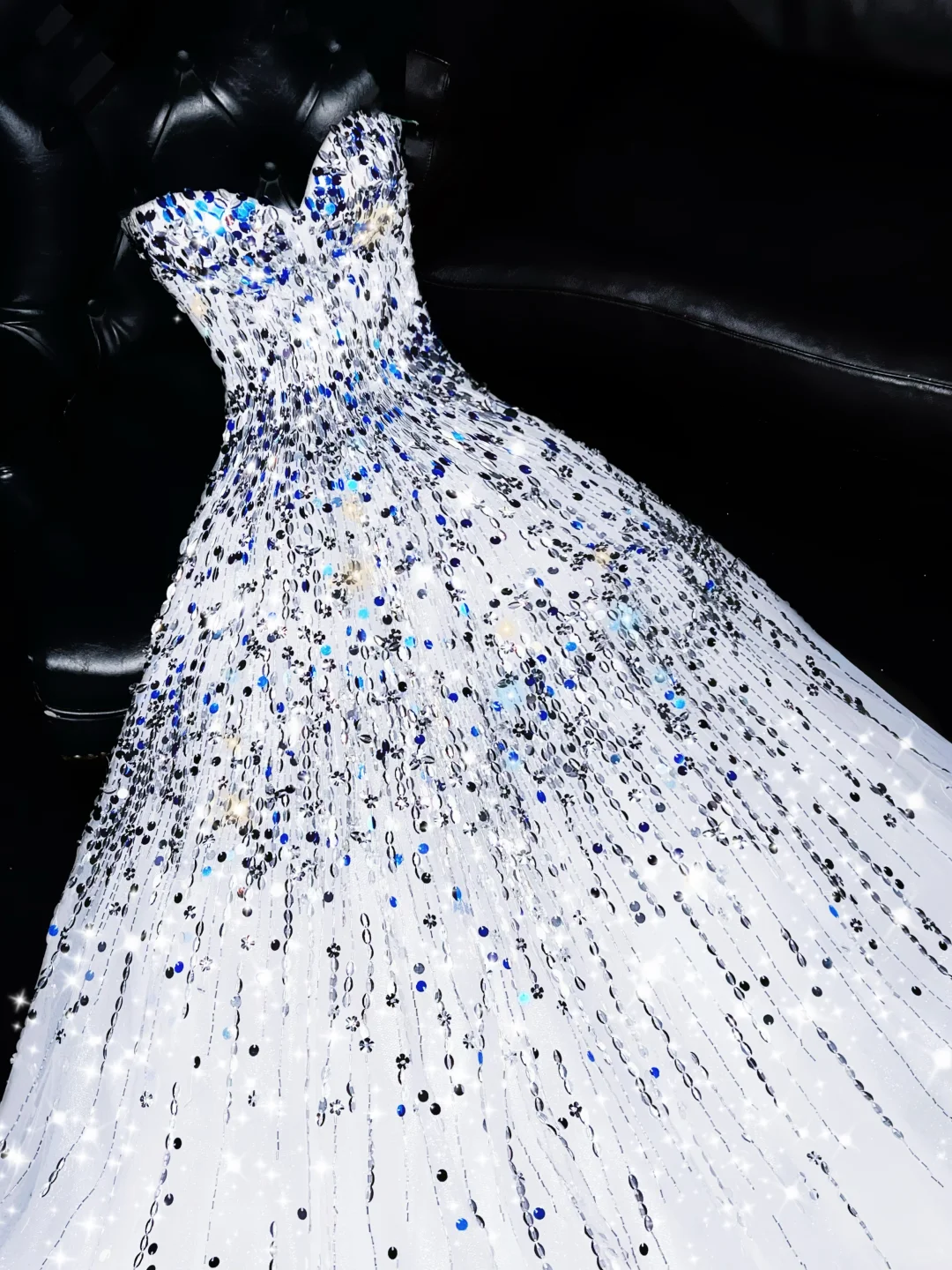 Classy A Line Spaghetti Straps White Tulle Sequin Long Prom Dress, Party Dress, Evening Dress GG2725