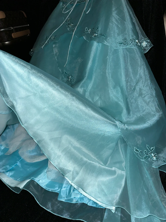 Fairy A Line Strapless Light Blue Satin Chiffon Embrodient Beaded Long Prom Dress, Party Dress, Evening Dress GG2735