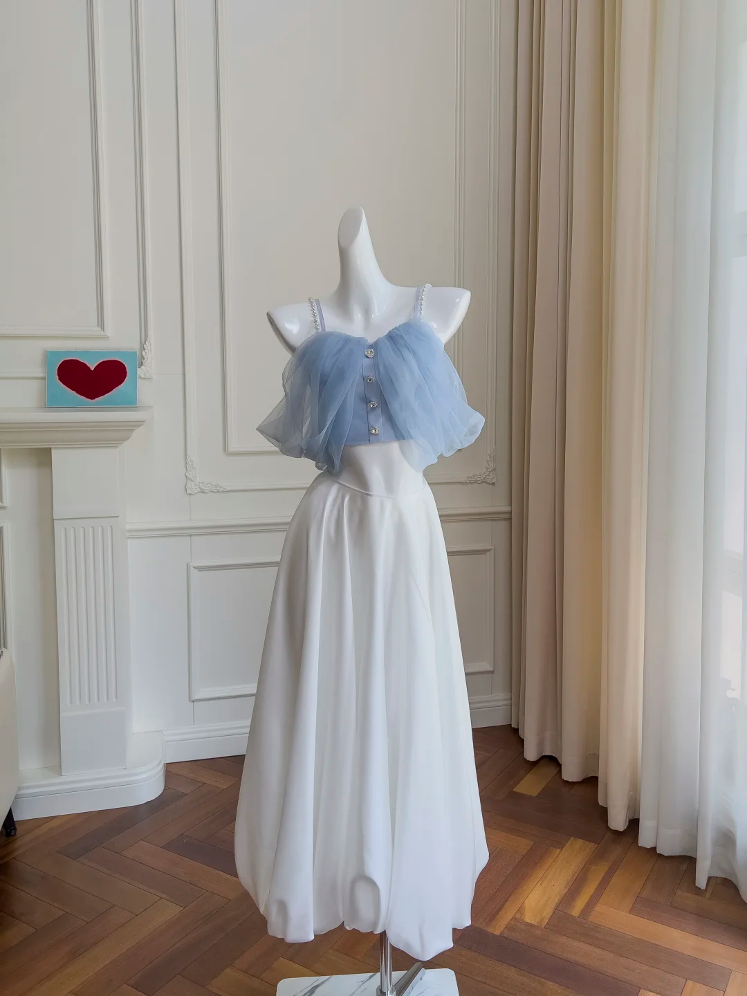 Stunning A Line Spaghetti Sraps Tulle Satin Long Prom Dress, Party Dress, Evening Dress GG2747