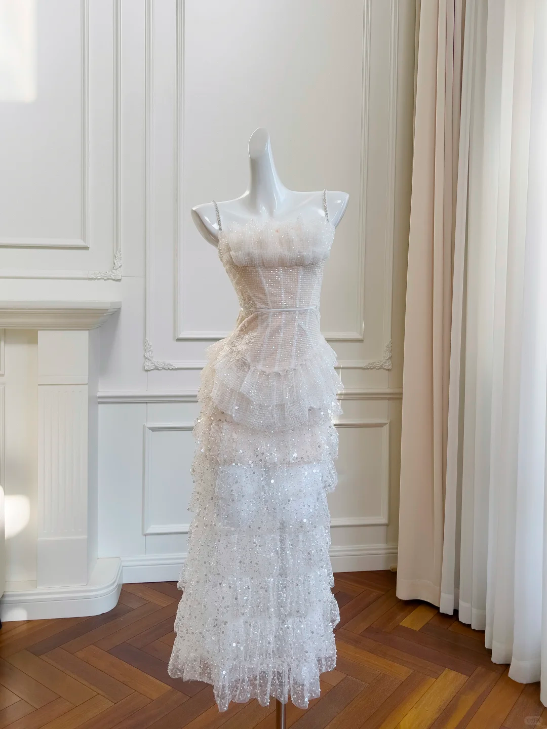 Glitter A Line Spaghetti Straps Tulle Sequin Long Prom Dress, Party Dress, Evening Dress GG2769