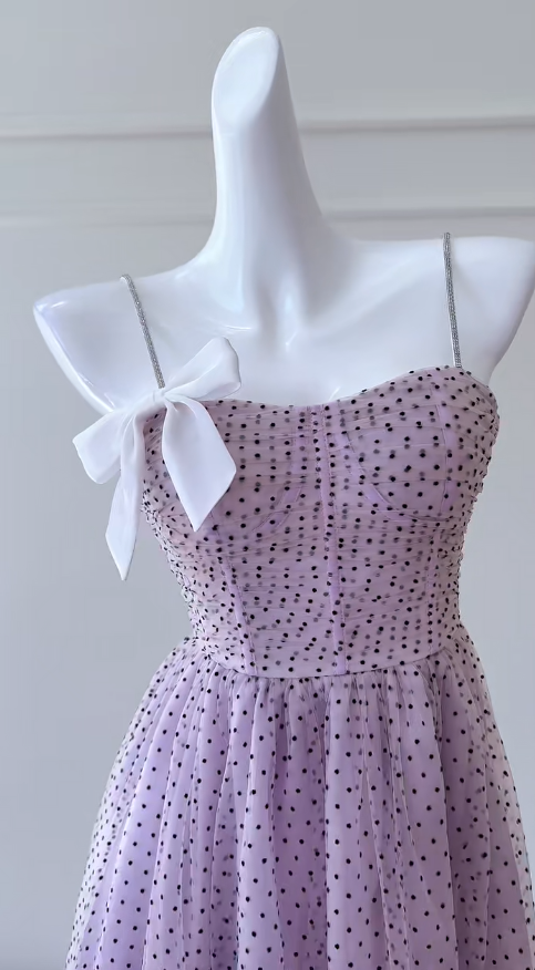 Chic A Line Spaghetti Straps Satin Tulle Polka Dots Long Prom Dress, Party Dress, Evening Dress GG2781