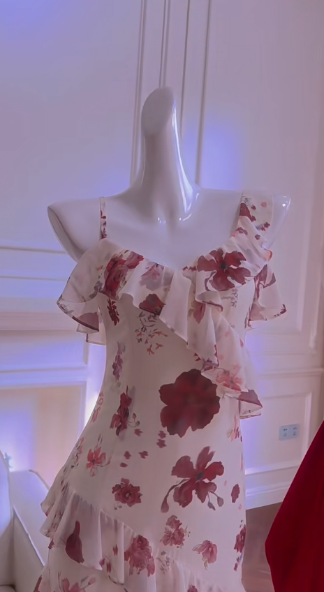 Elegant Mermaid Spaghetti Straps Chiffon Printing Long Prom Dress, Party Dress, Evening Dress GG2791