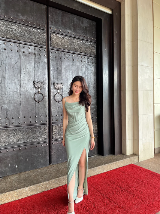 Classy Mermaid Spaghetti Straps Satin Slit Long Prom Dress, Party Dress, Evening Dress GG2861