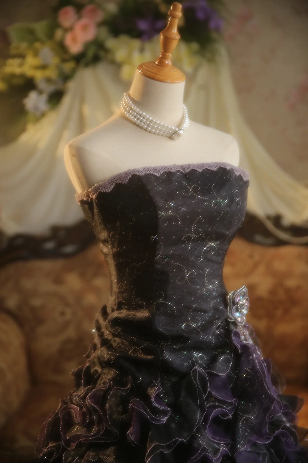 Vintage Ball Gown Strapless Satin Long Prom Dress, Party Dress, Evening Dress GG2869