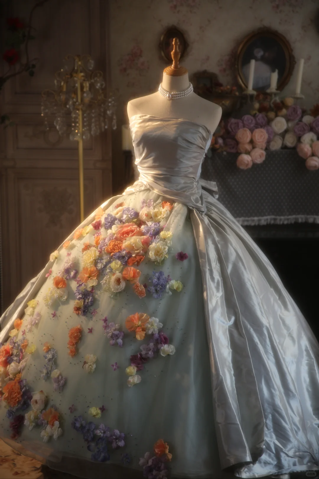 Vintage Ball Gown Strapless Satin Tulle Applique Long Prom Dress, Party Dress, Evening Dress GG2873