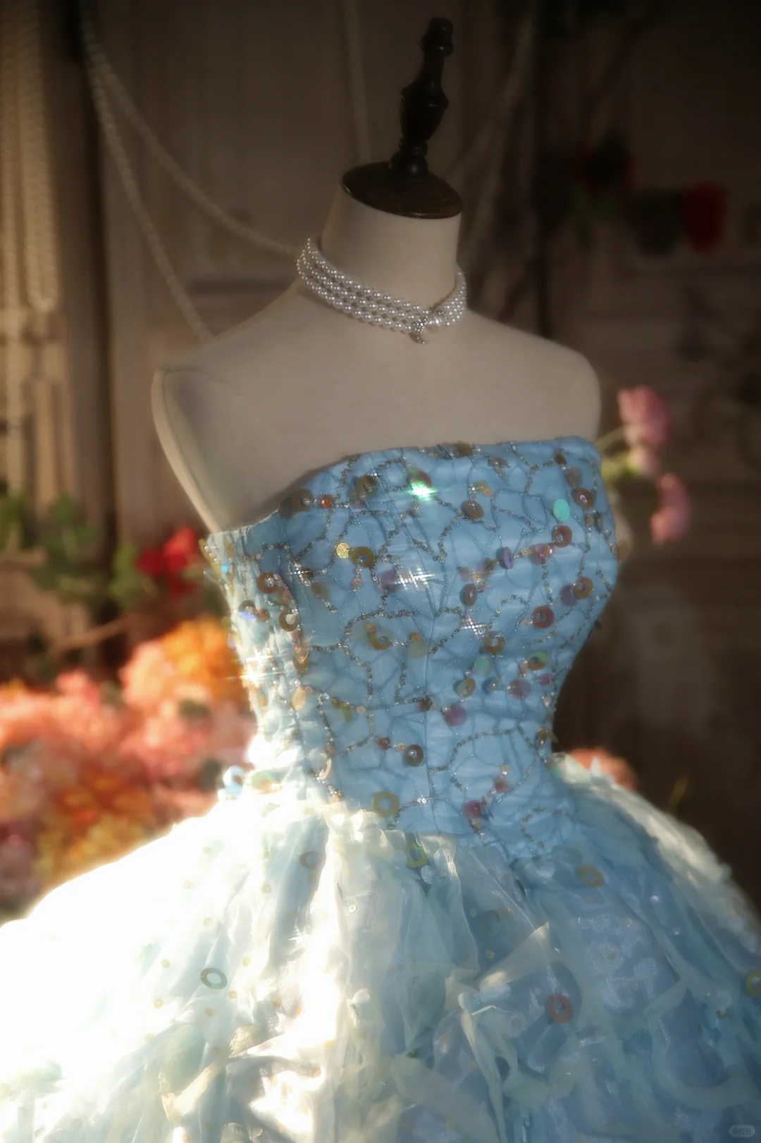 Pretty Ball Gown Strapless Pale Blue Satin Tulle Long Prom Dress, Party Dress, Evening Dress GG2878