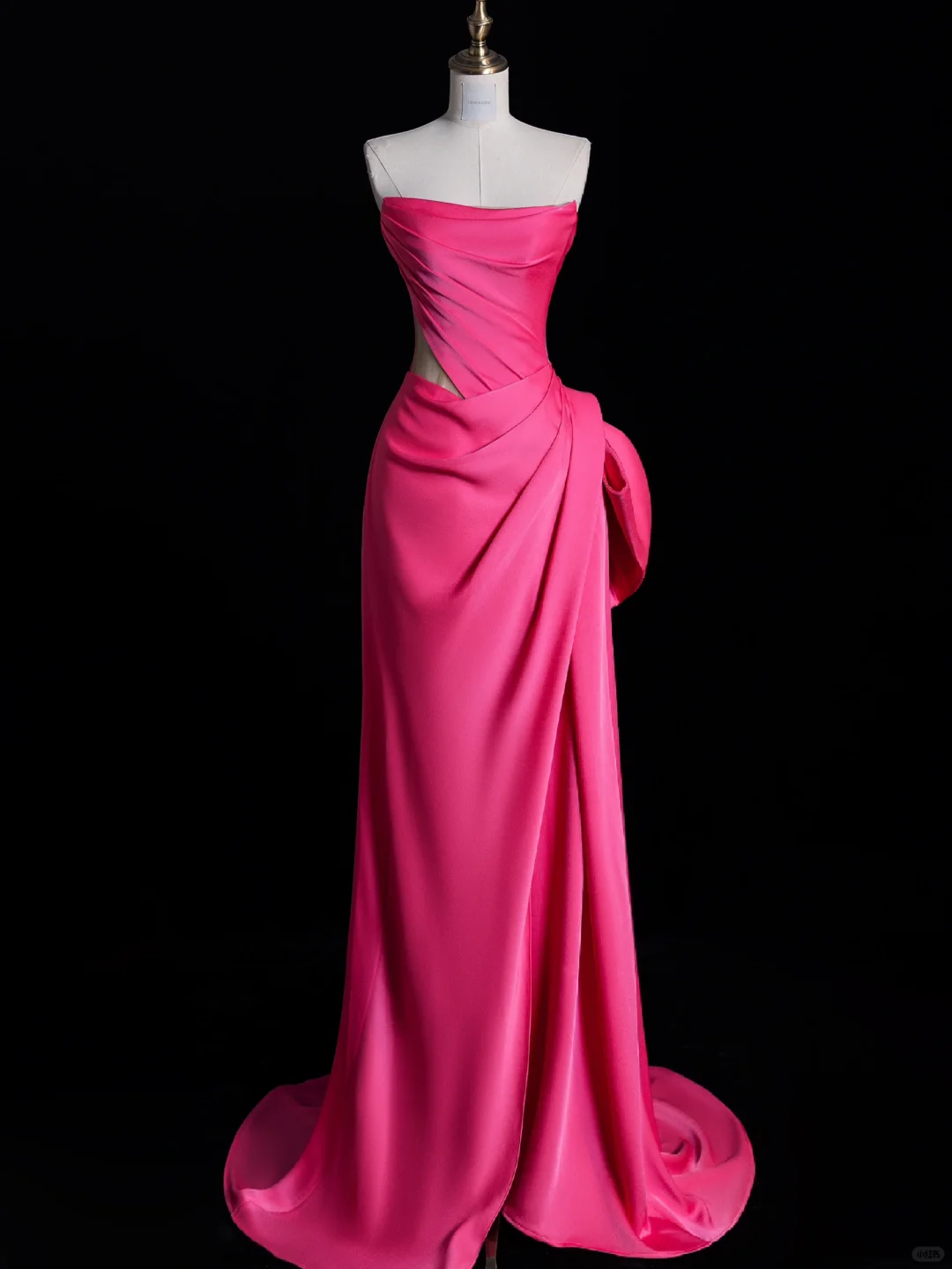 Chic Mermaid Strapless Hot Pink Satin Pleated Long Prom Dress, Party Dress, Evening Dress GG2893