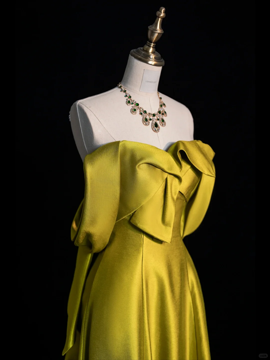 Unique A line Off The Shoulder Satin Long Prom Dress, Party Dress, Evening Dress GG2895